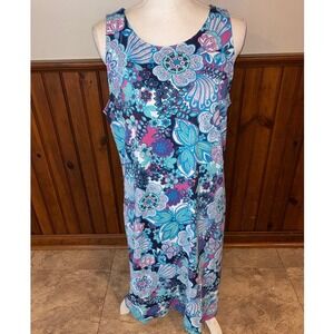 Talbots Womens Floral Paisley Purple Blue Green Tank Shift Summer Dress